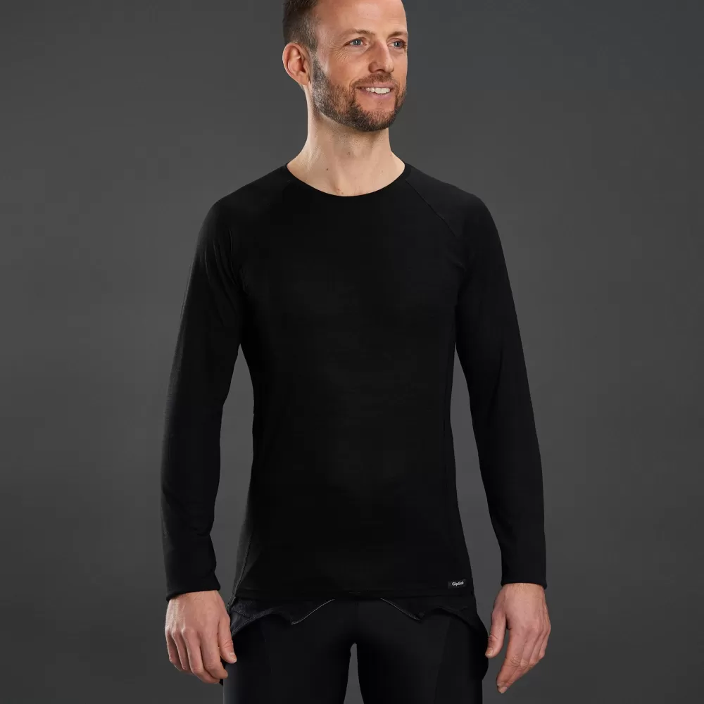 GripGrab Cykeltøj Til Herre | Cykeltøj Til Kvinder | Merino Polyfiber Langærmet Base Layer - Sort Black